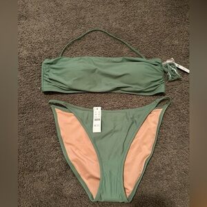 NWT J. Crew Women's Green 2 piece Swimsuit Swimwear Size XL